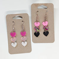 Tri Hearts Dangle Earrings // Multiple Colors