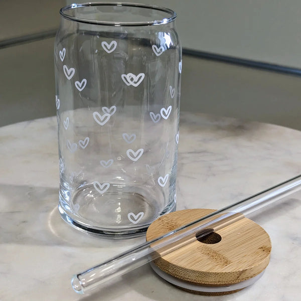 Glass Cup - Mini Hearts, White