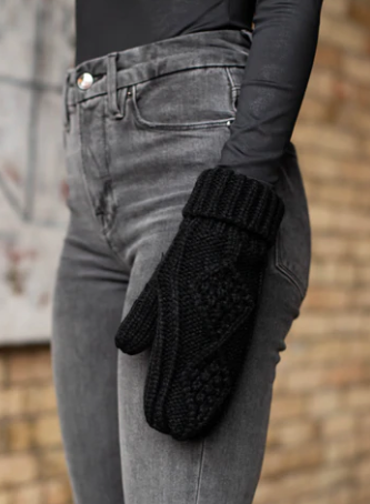 Black Cable Knit Mittens by