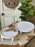 Round White Distressed Tray; Multiple Sizes