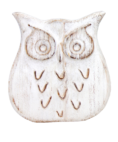 Whitewashed Wooden Owl