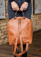 Brown Leather Backpack Double Zipper
