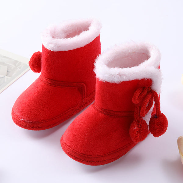 Toddler/Baby Soft Sole Fur Snow Boots; Red