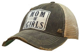 Mom Of Girls Distressed Trucker Cap