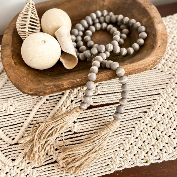 Contemporary Marble Gray Wood Bead Garland Decoration