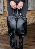 Black Leather Backpack Double Zipper